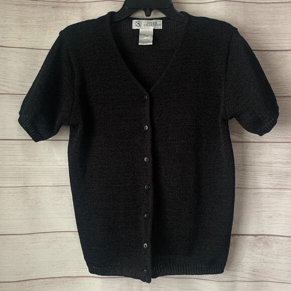 Studio Collection Black Cardigan Sweater Button Up Front Short Sleeve Size M - Picture 2 of 16